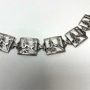 Vintage Sterling Silver Deer in the Forest link bracelet